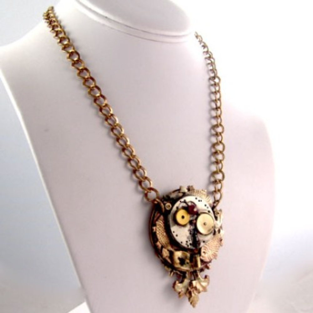 DESIGNER KAY Necklace Steampunk Vtg Watch GP Ruby - Picture 2 of 6